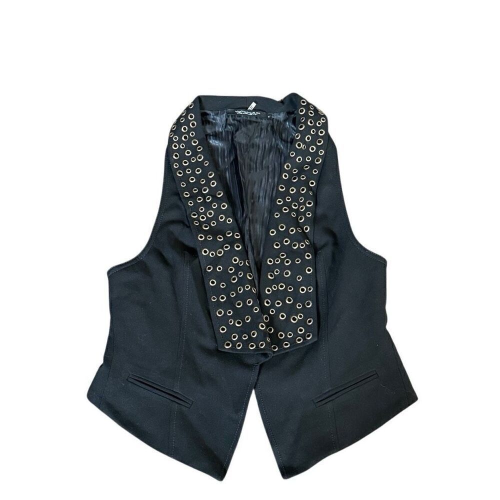 William Rast Edgy Black Bold Vest With Gold Grommet Detail Size M